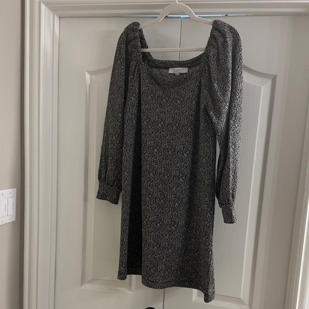 LOFT Black and White Long Sleeve Dress